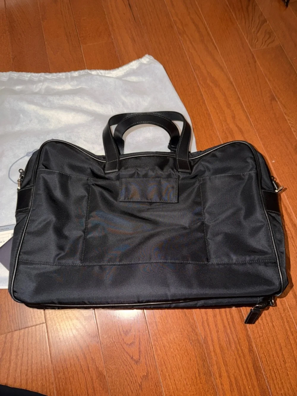 Prada Black Nylon Briefcase with Leather Trim